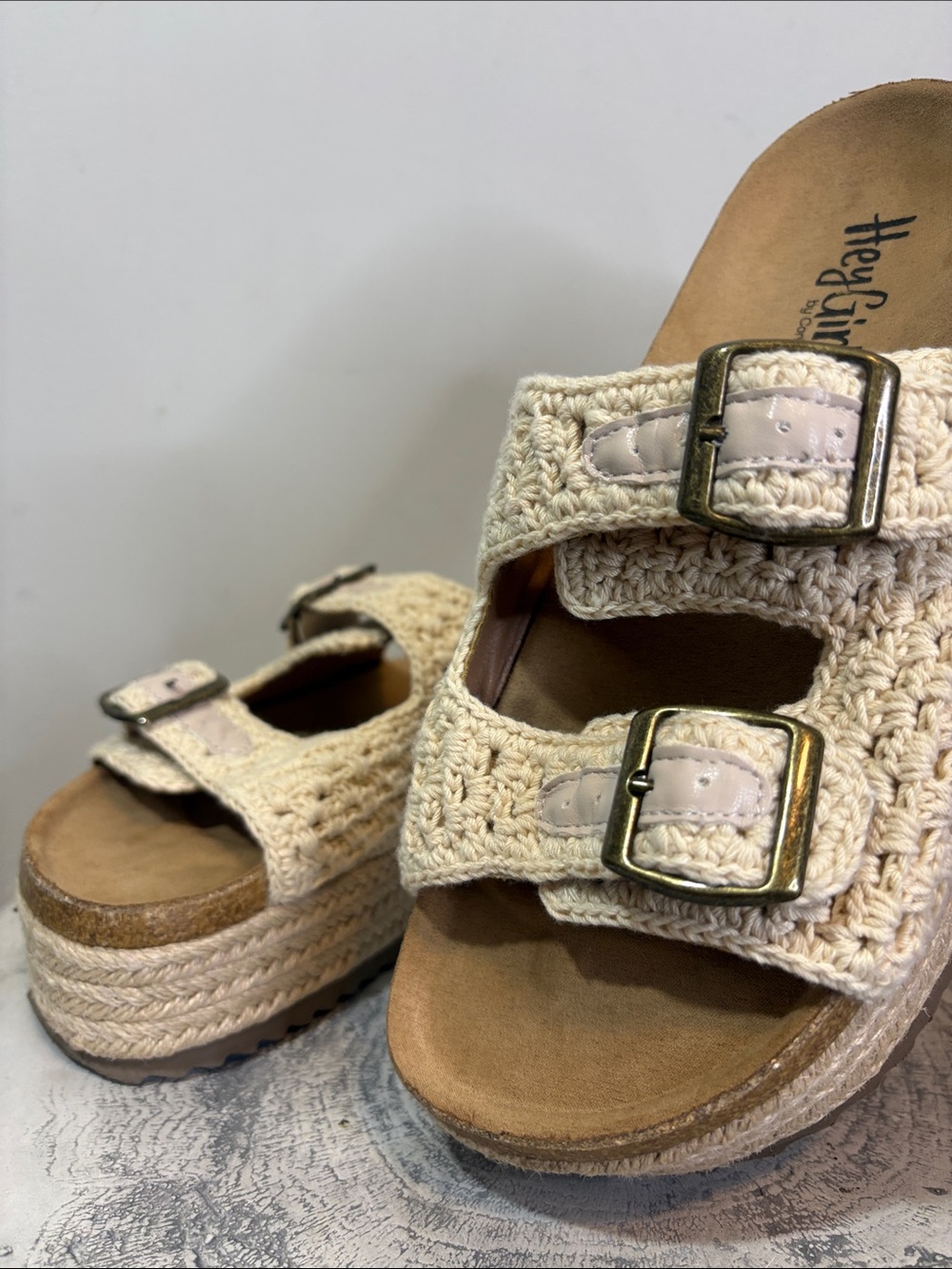 Hey Girl No Filter Crochet Chunky Buckle Espadrille Platform Slide Sandal Corkys